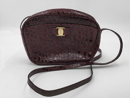 Salvatore Ferragamo Vara Crocodile Embossed Shoulder Bag