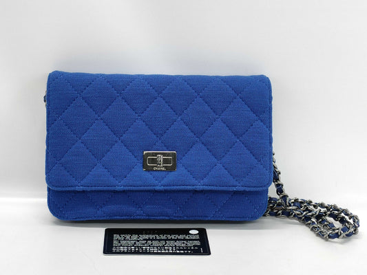 CHANEL Chain Wallet 2.55 Matelasse Cotton Blue Silver Hardware 18 Series with Sticker and Card Included Shoulder Bag