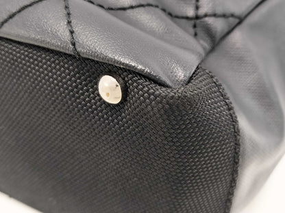 CHANEL Paris Biarritz Tote PM Coated Canvas Black with Silver Hardware A34208 Tote Bag