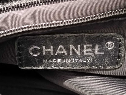 CHANEL Paris Biarritz Tote PM Coated Canvas Black with Silver Hardware A34208 Tote Bag