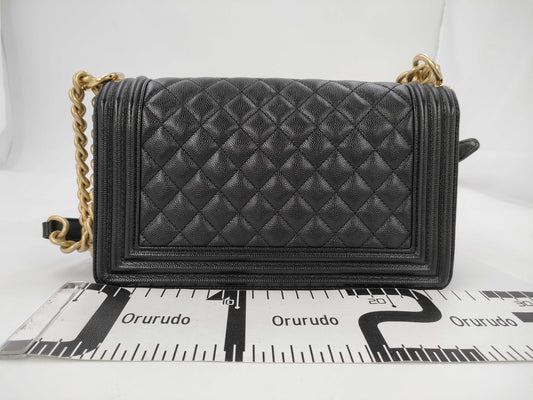 CHANEL Boy Chanel Caviar Skin Black GP 26 Series Shoulder Bag