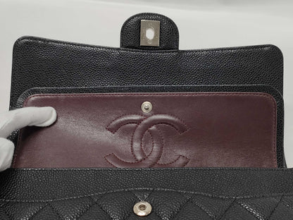 CHANEL Double Flap Caviar Chain Shoulder Bag with Silver Hardware, No. 15