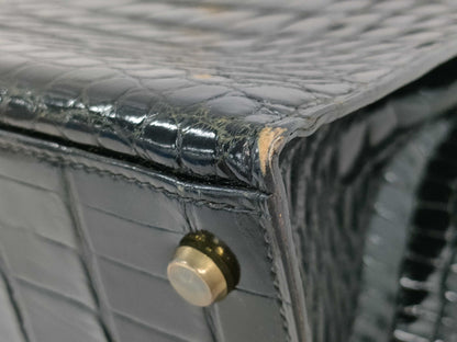 HERMES Kelly 32 Serie Caiman Black with Gold Hardware ○L Handbag