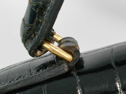 HERMES Kelly 32 Serie Caiman Black with Gold Hardware ○L Handbag