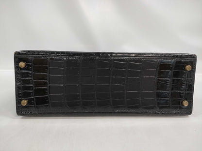 HERMES Kelly 32 Serie Caiman Black with Gold Hardware ○L Handbag
