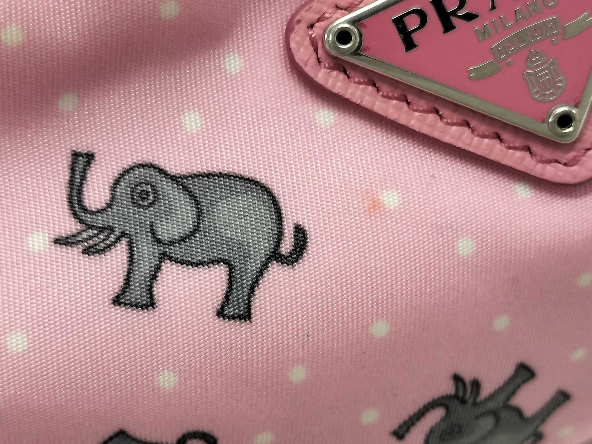 PRADA Prada Nylon Pouch with Elephant Print, Pink, Hand Strap