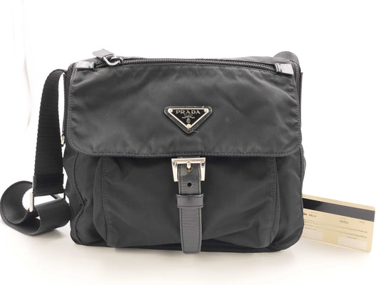 PRADA Prada Triangle Logo Black Shoulder Bag