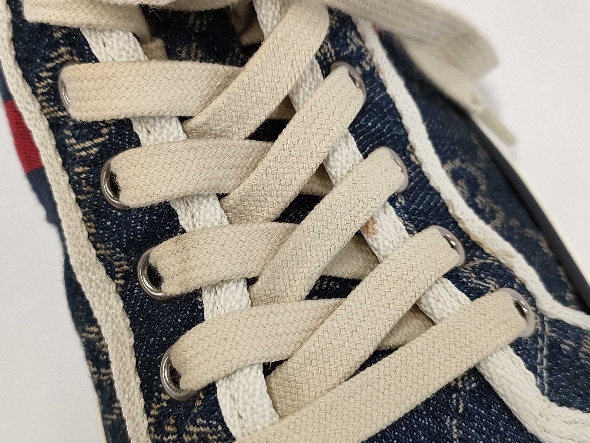 GUCCI 1977 tennis denim high-top sneakers, size 4+, GG pattern