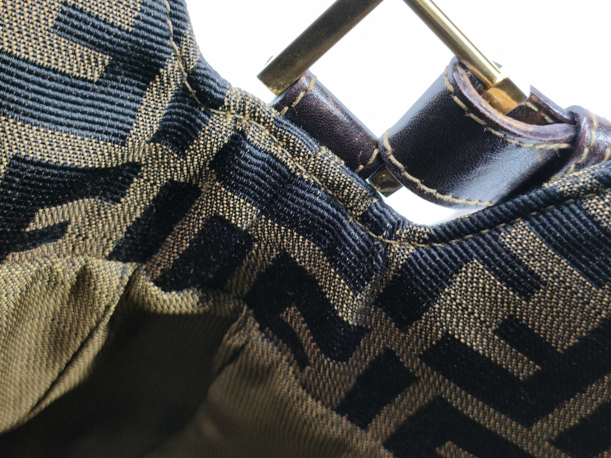 FENDI Zucca FF logo gold hardware canvas shoulder bag