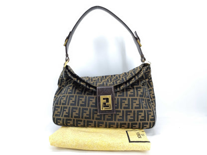 FENDI Zucca FF logo gold hardware canvas shoulder bag