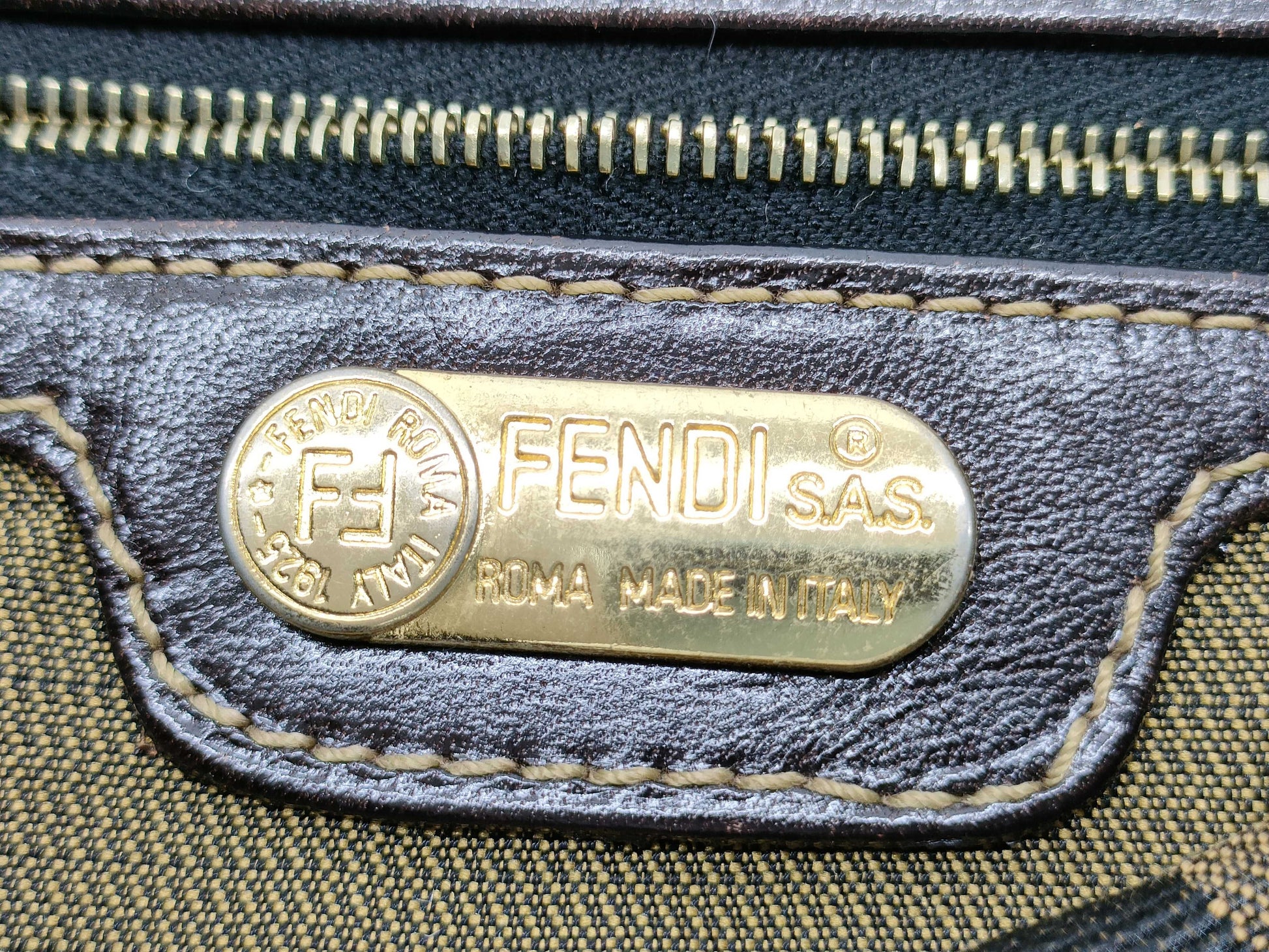 FENDI Zucca FF logo gold hardware canvas shoulder bag