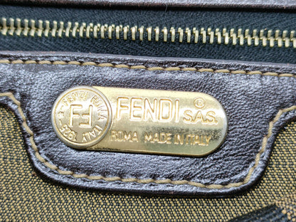 FENDI Zucca FF logo gold hardware canvas shoulder bag