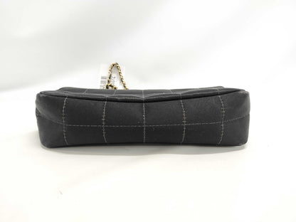 CHANEL Chocobar Satin Chain Shoulder Bag with Coco Mark, Black
