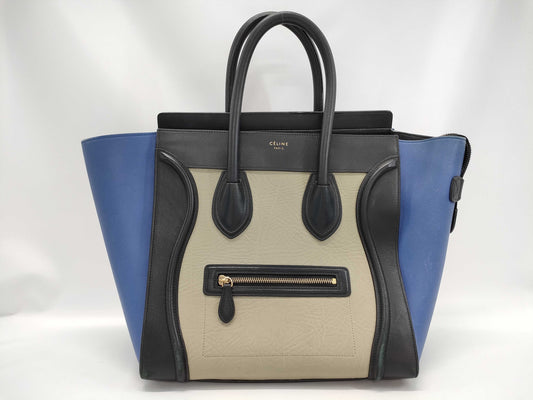 CELINE CE Luggage Micro White/Blue Tote Bag