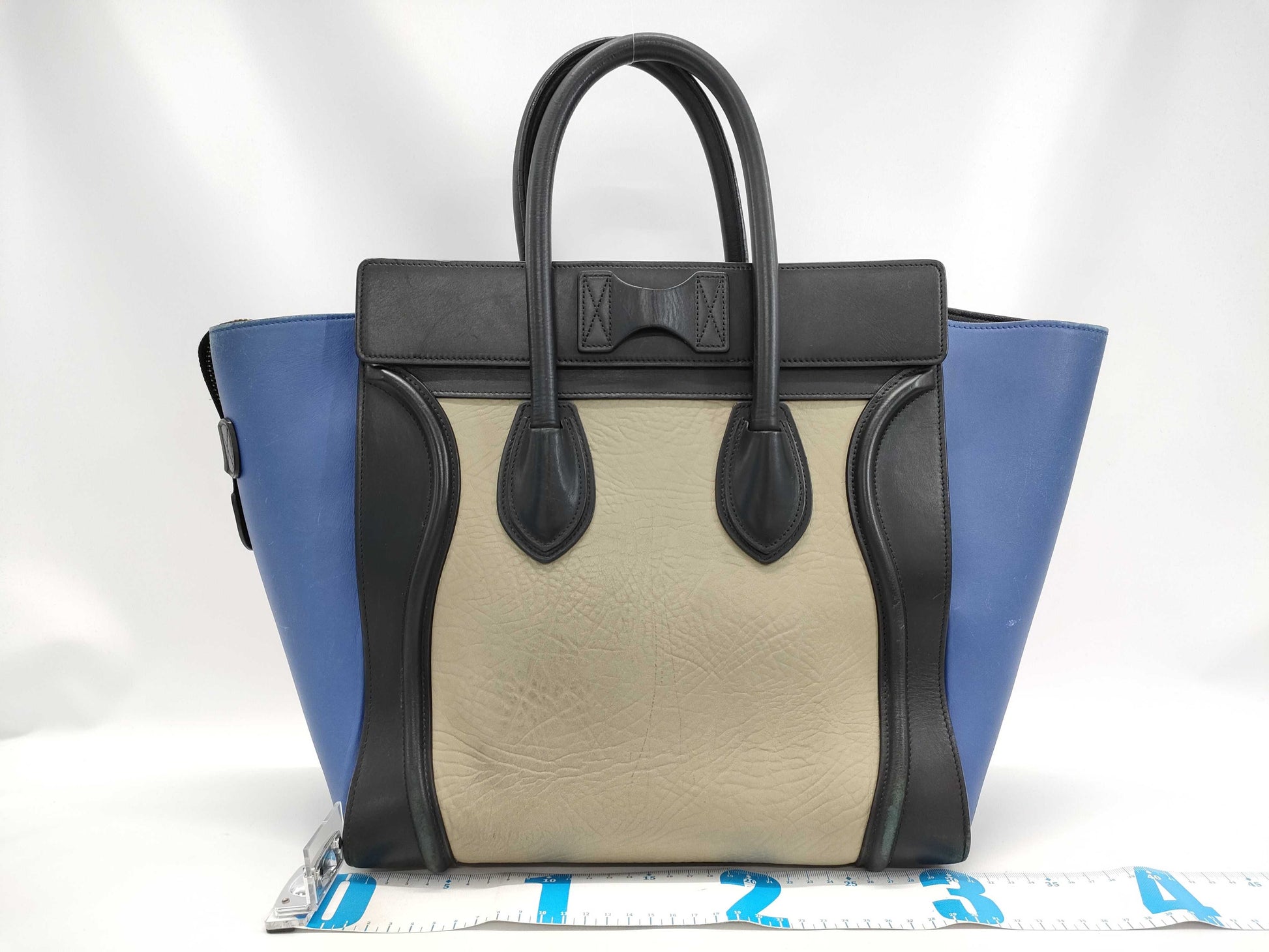 CELINE CE Luggage Micro White/Blue Tote Bag