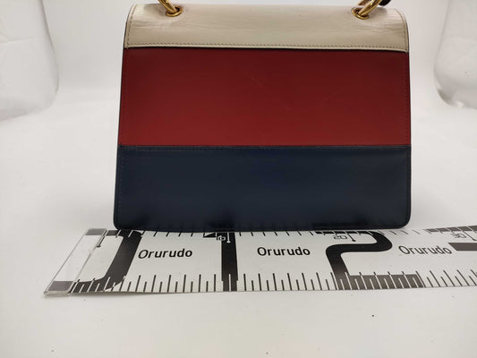 GUCCI Queen Margaret Stripe Bee 476541 White x Red x Navy Leather Shoulder Bag Women's Handbag