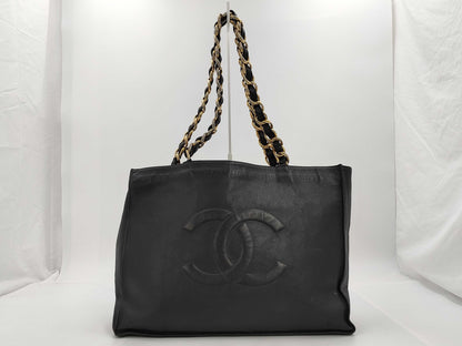 CHANEL CHANEL Leather Chain Shoulder Tote Bag with Large Coco Mark