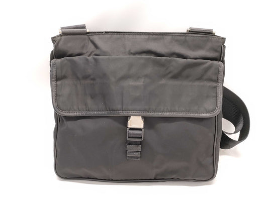 PRADA Nylon Prada Shoulder Bag with Triangle Logo in Black