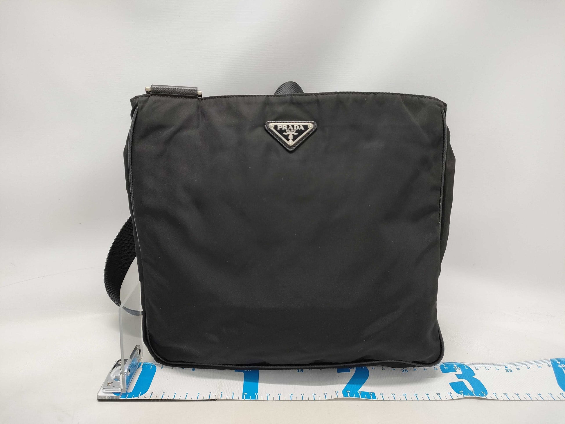 PRADA Nylon Prada Shoulder Bag with Triangle Logo in Black
