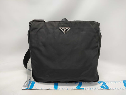 PRADA Nylon Prada Shoulder Bag with Triangle Logo in Black