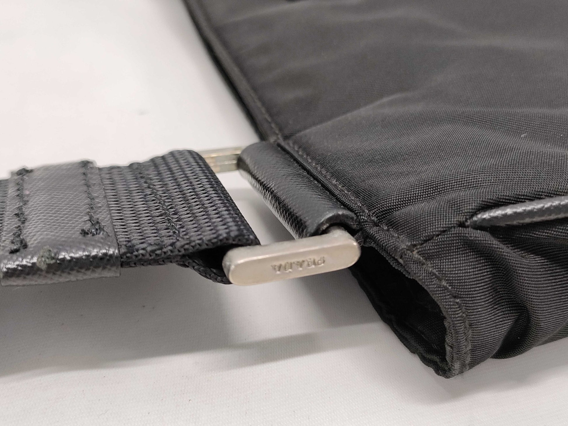 PRADA Nylon Prada Shoulder Bag with Triangle Logo in Black