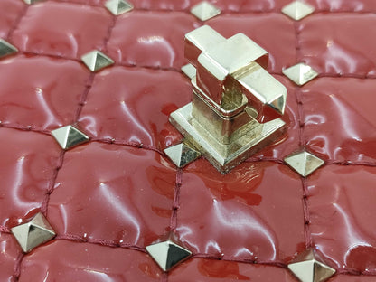 VALENTINO Enamel Studded Red Shoulder Bag