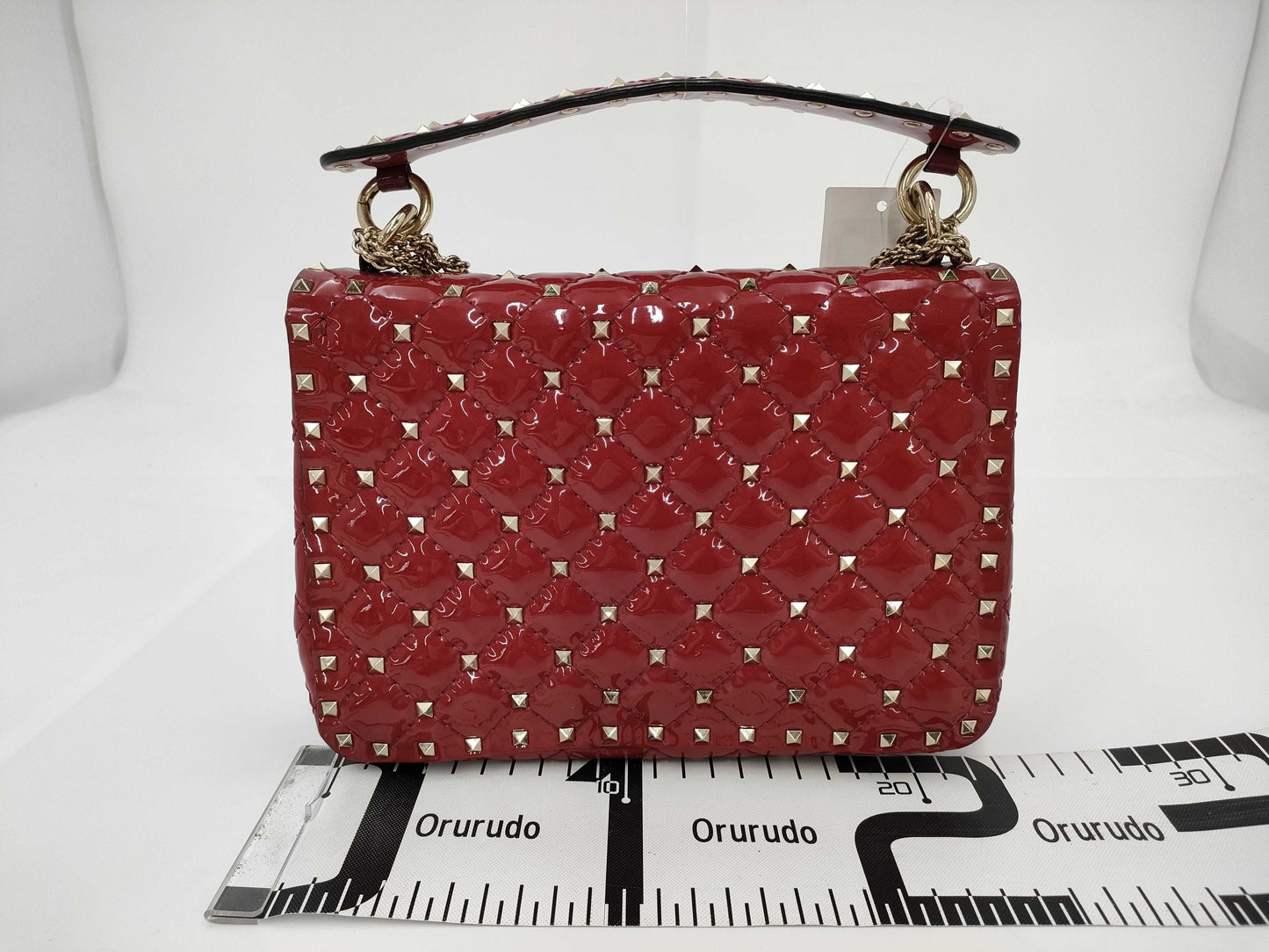 VALENTINO Enamel Studded Red Shoulder Bag