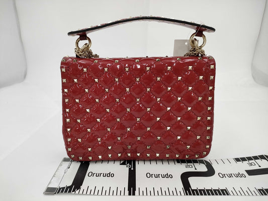VALENTINO Enamel Studded Red Shoulder Bag