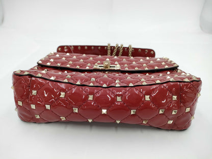 VALENTINO Enamel Studded Red Shoulder Bag
