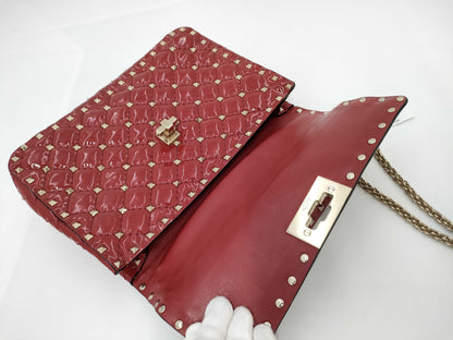 VALENTINO Enamel Studded Red Shoulder Bag