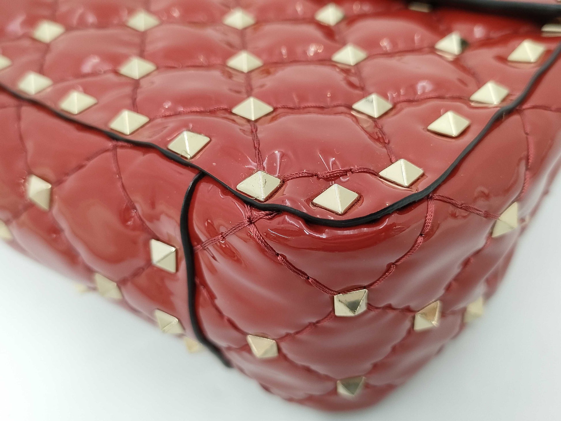 VALENTINO Enamel Studded Red Shoulder Bag