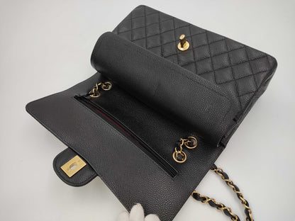 CHANEL Caviar Skin Double Flap 25 Plate Black Shoulder Bag