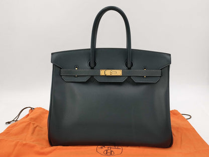 HERMES Birkin 35 Couchvel 〇Z Gold Hardware Navy Handbag
