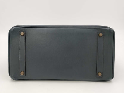 HERMES Birkin 35 Couchvel 〇Z Gold Hardware Navy Handbag