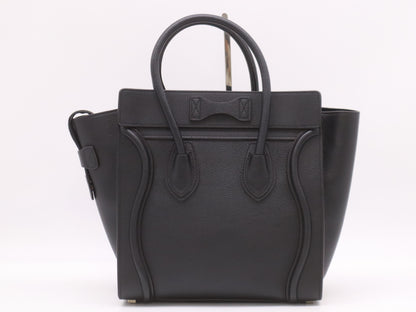 CELINE 167793 Leather Luggage Micro Shopper in Black with Dust Bag