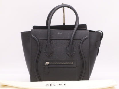 CELINE 167793 Leather Luggage Micro Shopper in Black with Dust Bag