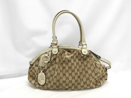 GUCCI 223974GG Canvas 2-Way Handbag with Keychain and Shoulder Strap