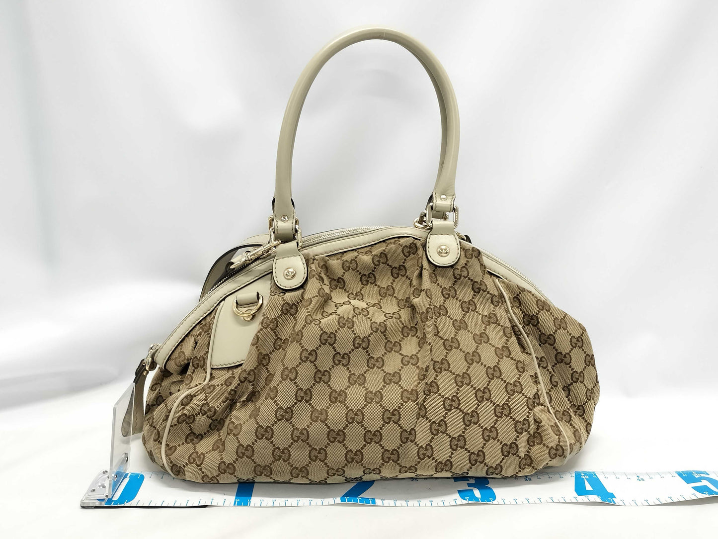 GUCCI 223974GG Canvas 2-Way Handbag with Keychain and Shoulder Strap