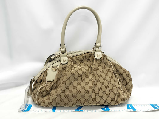 GUCCI 223974GG Canvas 2-Way Handbag with Keychain and Shoulder Strap