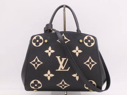 LOUIS VUITTON M45499 Empreinte Montaigne MM Shoulder Bag in Noir and Beige with Poignier Crochet Shoulder Strap, RFID Verified