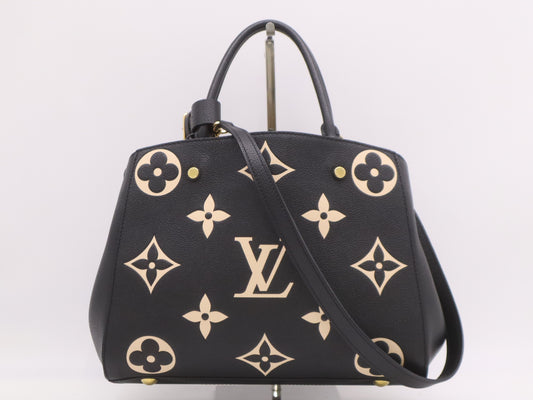 LOUIS VUITTON M45499 Empreinte Montaigne MM Shoulder Bag in Noir and Beige with Poignier Crochet Shoulder Strap, RFID Verified