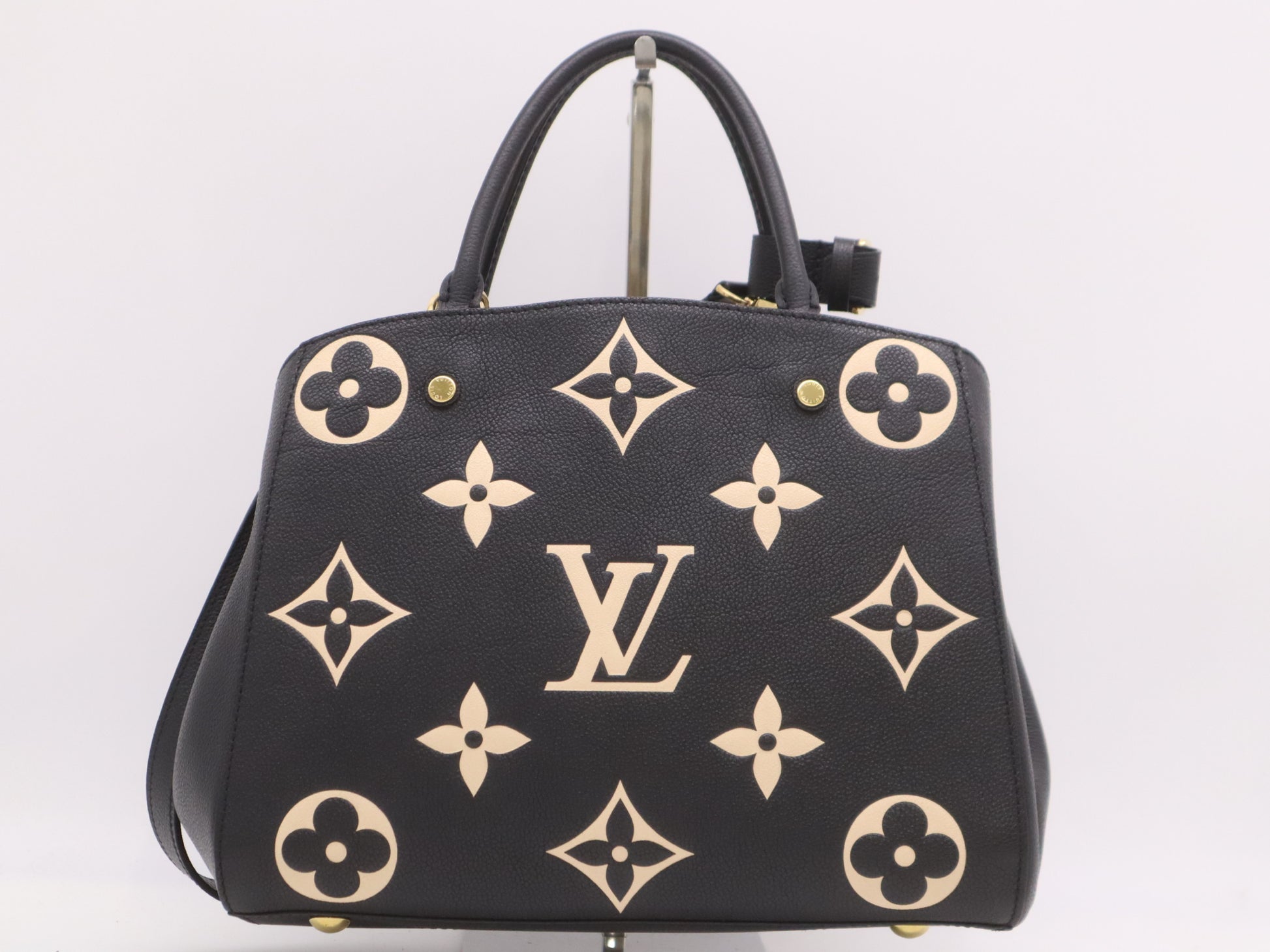 LOUIS VUITTON M45499 Empreinte Montaigne MM Shoulder Bag in Noir and Beige with Poignier Crochet Shoulder Strap, RFID Verified