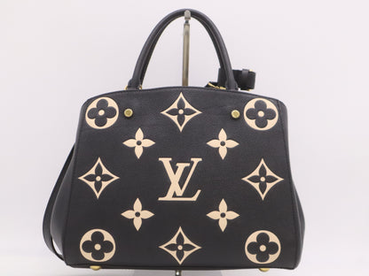 LOUIS VUITTON M45499 Empreinte Montaigne MM Shoulder Bag in Noir and Beige with Poignier Crochet Shoulder Strap, RFID Verified