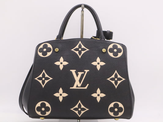 LOUIS VUITTON M45499 Empreinte Montaigne MM Shoulder Bag in Noir and Beige with Poignier Crochet Shoulder Strap, RFID Verified