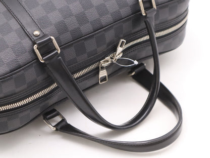 LOUIS VUITTON N51195 Damier Graphite Porte-Document Voyage Business Bag with Padlock, 2 Keys, Name Tag, Handle Cover, and Cloche