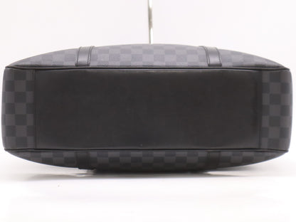 LOUIS VUITTON N51195 Damier Graphite Porte-Document Voyage Business Bag with Padlock, 2 Keys, Name Tag, Handle Cover, and Cloche