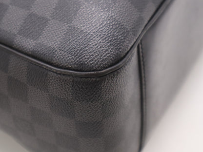 LOUIS VUITTON N51195 Damier Graphite Porte-Document Voyage Business Bag with Padlock, 2 Keys, Name Tag, Handle Cover, and Cloche