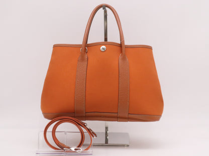 HERMES Toile Officier Leather x Toile Officier Garden Party TPM Potiron □I Stamp 2005 Tote Bag Orange Handbag