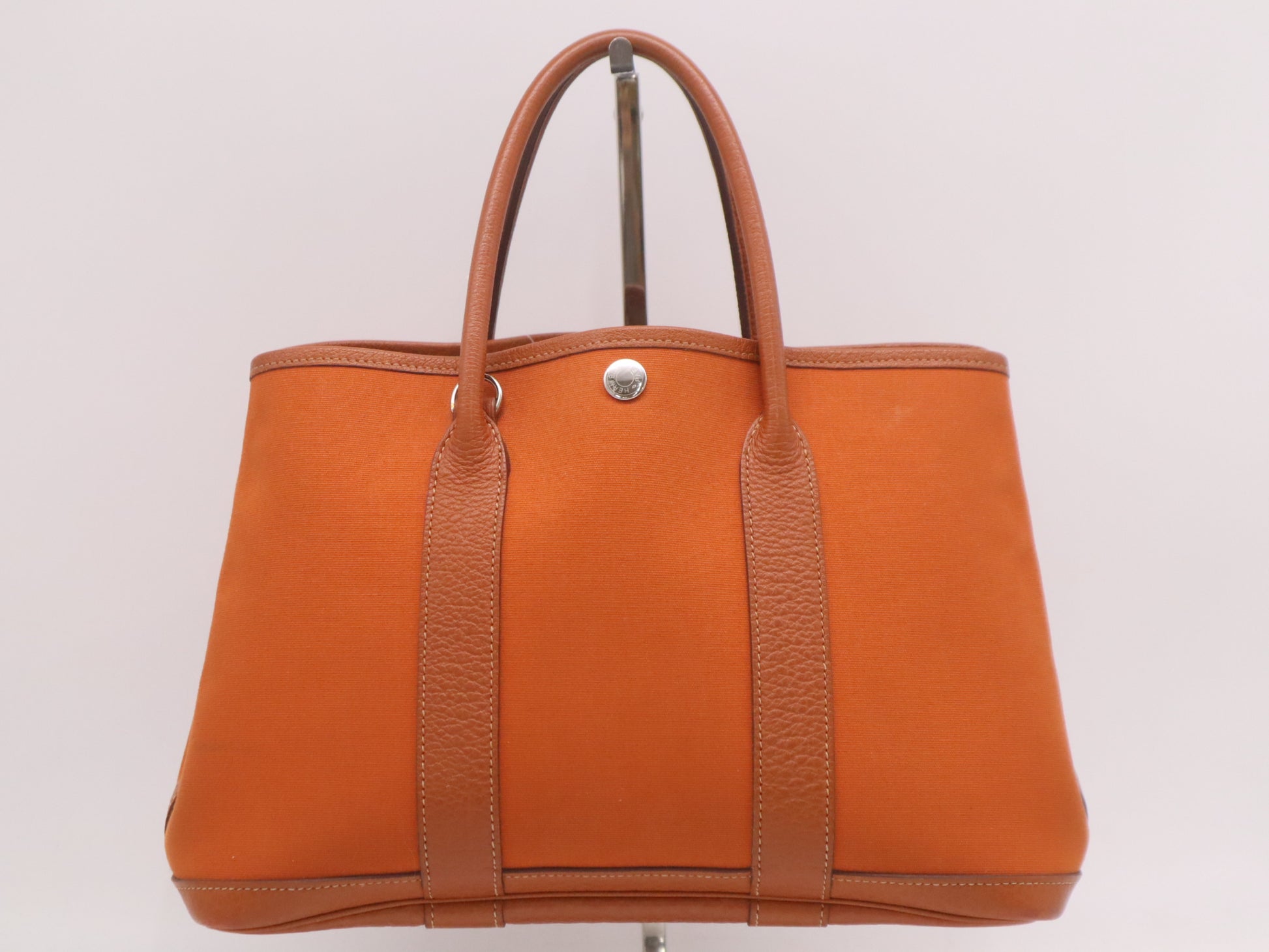 HERMES Toile Officier Leather x Toile Officier Garden Party TPM Potiron □I Stamp 2005 Tote Bag Orange Handbag