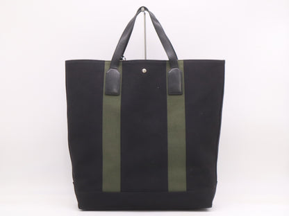 SAINT LAURENT Canvas Beach Shopping East-West Tote Bag in Black and Khaki with Key Ring and Guarantee Card